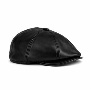 Black Real Sheepskin Leather Flat Cap Men's Newsboy Hat Cabbie Beret S-X…